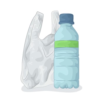 water bottle and plastic bag vector