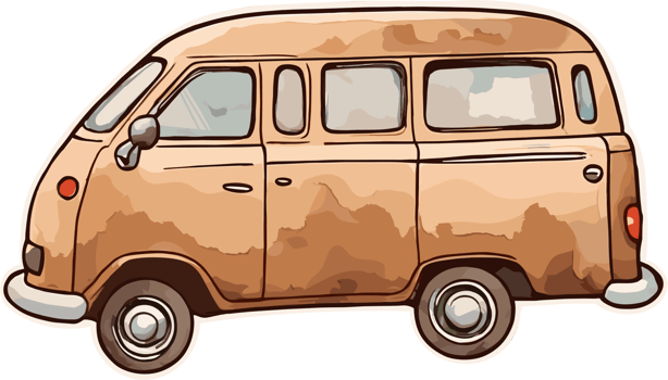 Isolated cute retro van in watercolor style drawing sticker illustration, cute car clipart for vehicle, campervan, transportation, car, automobile, travel, vacation, painting, children book, vintage png