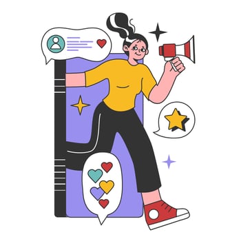 Kidult. Woman keeping her childhood passion or interest. Adult character vector