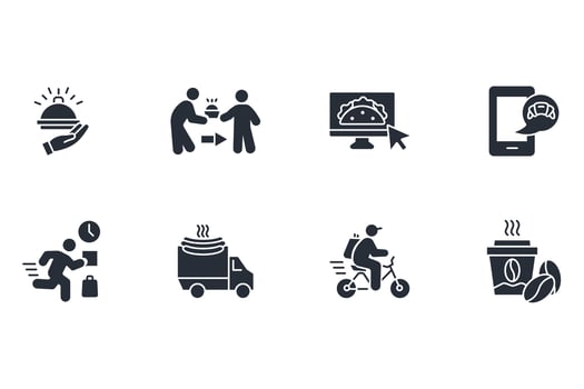 Food delivery icon set..Editable stroke.linear style sign for use web design,logo.Symbol illustration. vector