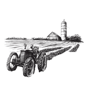 Tractor in fields at sunset isolated transparent background png