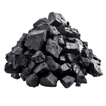 Pile of black coal rocks in natural setting isolated transparent background png