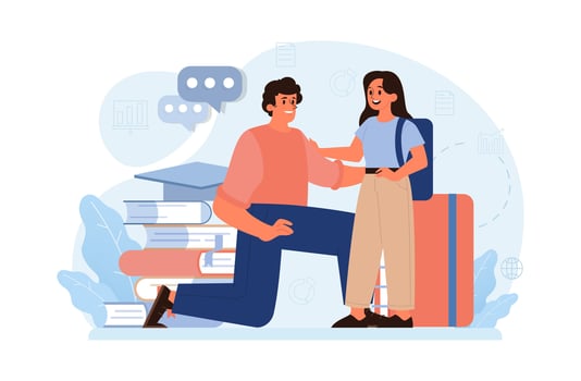 School preparation. School kids with parents prepare for studying. vector