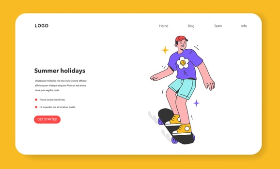 Teen summer break activity web banner or landing page. Healthy vector