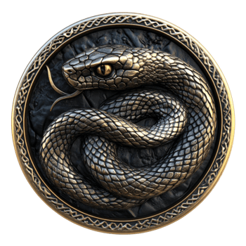 Intricate bronze serpent emblem isolated transparent png