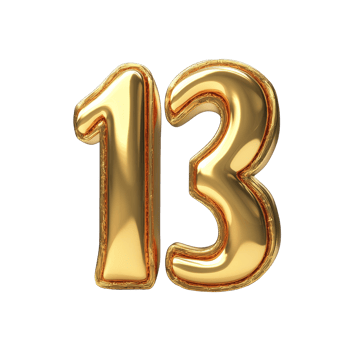 Gold balloon 13 for celebrations isolated transparent png