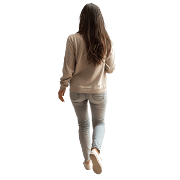 Woman in neutral outfit walking indoors isolated transparent png