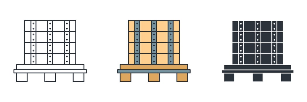 shipping freight cardboard delivery box or packaging on wooden rack icon symbol illustration isolated on white background vector