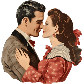 vintage Valentine's Day illustration of a man and a woman kissing png