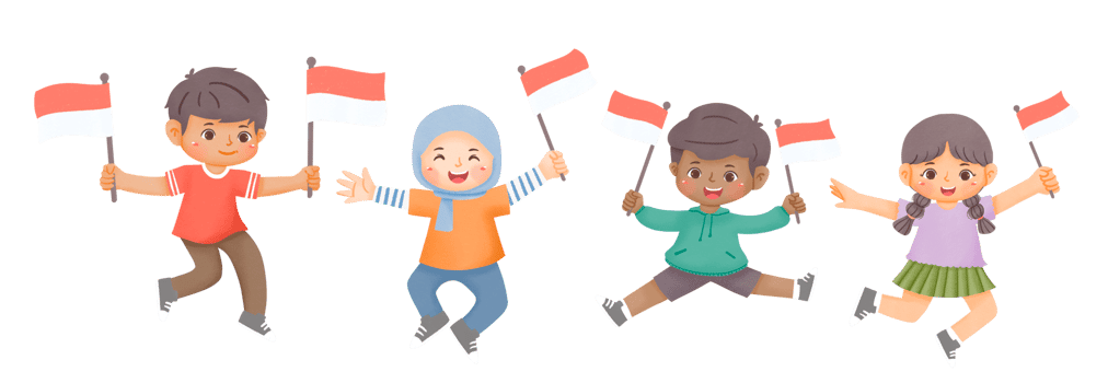 Happy kids celebrate Indonesian Independence Day png