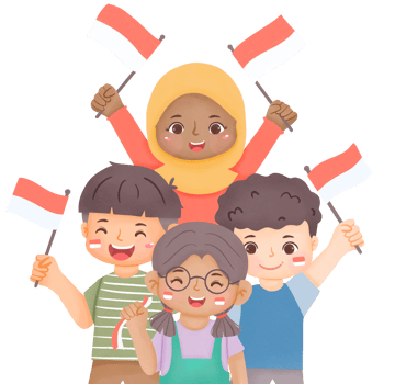 Group of kids holding indonesia flag png