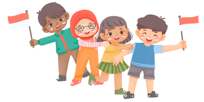 Cute kids holding indonesian flag png
