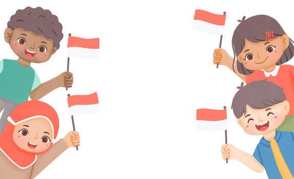 Happy kids holding indonesia flag png