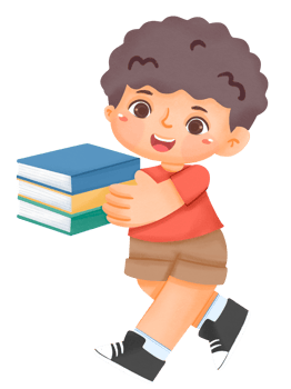 Happy cute Iittle boy carry pile of Books png