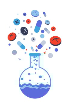 Laboratory flask with pills floating vector