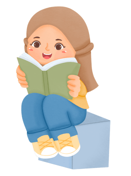 A girl is sitting on a box reading a book png