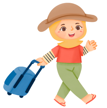 A cartoon girl with a suitcase and hat png