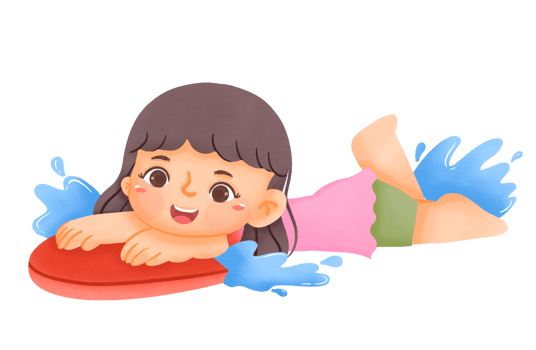 A girl laying on a red raft with blue water png