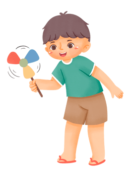 A boy holding a colorful windmill png