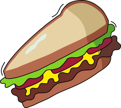 Cartoon Sandwich with Lettuce and Meat Filling vector