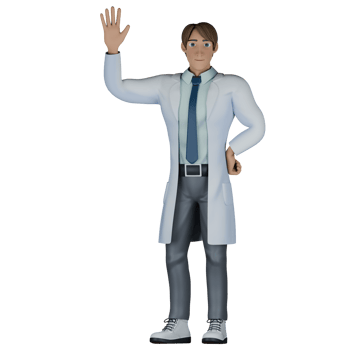 Male Doctor with Stethoscope. A male doctor stands with his left hand on his waist while his right hand is raised upwards, as if greeting someone png