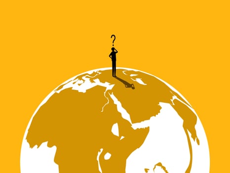Businessman thinks to fix the world economy vector