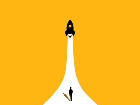 Launching a new business. Businessman launching a rocket vector
