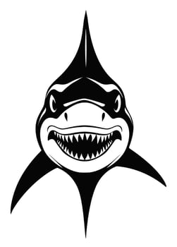Shark, ocean predator, black and white, isolated logo or symbol. Can be used as emblem or mascot for sports or other products vector