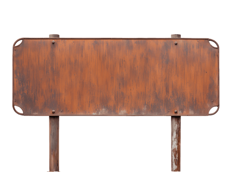 weathered rusty metal signboard isolated on transparent background png