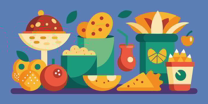 Colorful flat design elements for mushroom chips packaging and culinary creations vector