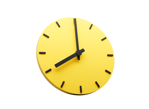 3d Simple Yellow Round Wall Clock 8 O'clock Eight O'clock 3d illustration png