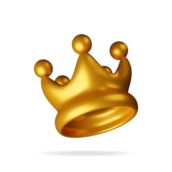3D gold crown icon isolated on white. Render golden crown vector