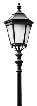 Elegant black lamp glowing at dusk isolated on transparent background png