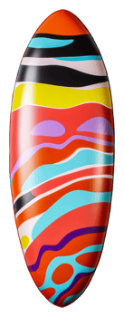 Colorful surfboard with abstract design on display isolated on transparent background png