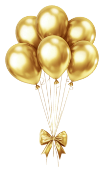 Golden balloons with a ribbon for celebrations isolated on transparent background png