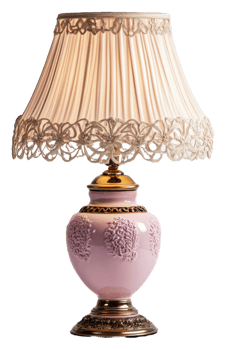 Elegant pink lamp with lace shade placed indoors isolated on transparent background png