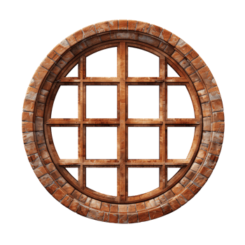 Vintage round brick window isolated on transparent background png