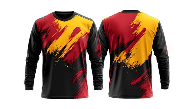 a jersey with a black and red design mockup png