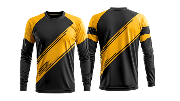 front and back views - sleeved jerseys with yellow and black stripes png
