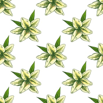 Hand drawn lily seamless pattern. tattoo design element. Vintage illustration. vector