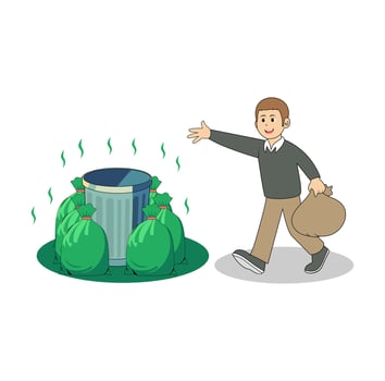 Cartoon Man Throwing Trash Into Rubbish Bin Illustration vector