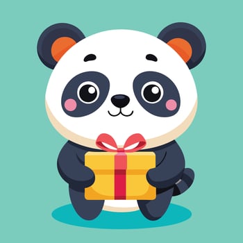Panda holding a gift box illustration vector