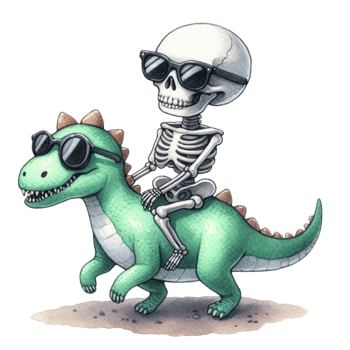 Skeleton riding a dinosaur png