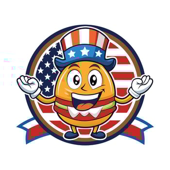 American food badge logo icon isolated against american flag badge vector