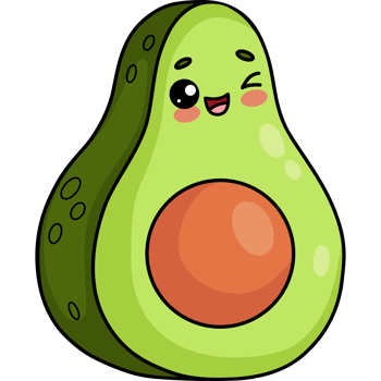 Cute smiling avocado kawaii fruit character png