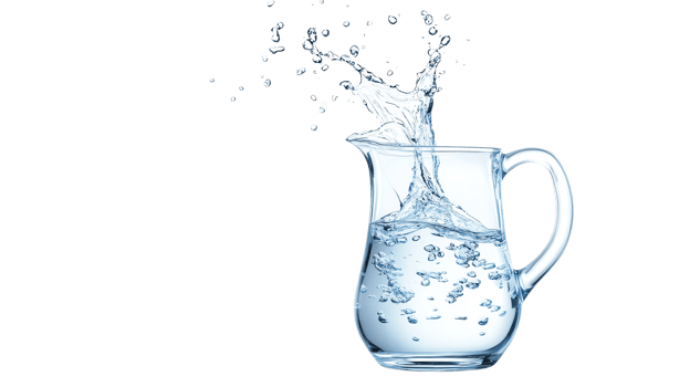 Clear glass pitcher with fresh water splashing png