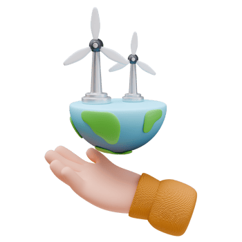 3D Render Icon Hand Holding Planet with Wind Turbine. Ecology Green Energy Environment Concept. 3D Illustration Design Web Mobile App png