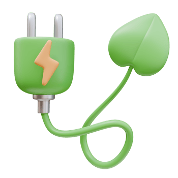 3D Render Icon Eco Plug with Lightnng Bolt and Plant on Cable. Ecology Green Energy Environment Concept. 3D Illustration Design Web Mobile App png