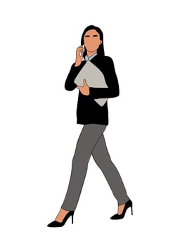 A woman walking with a briefcase and talking on the phone vector