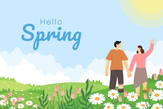 Flat design spring background with flowers and couples vector